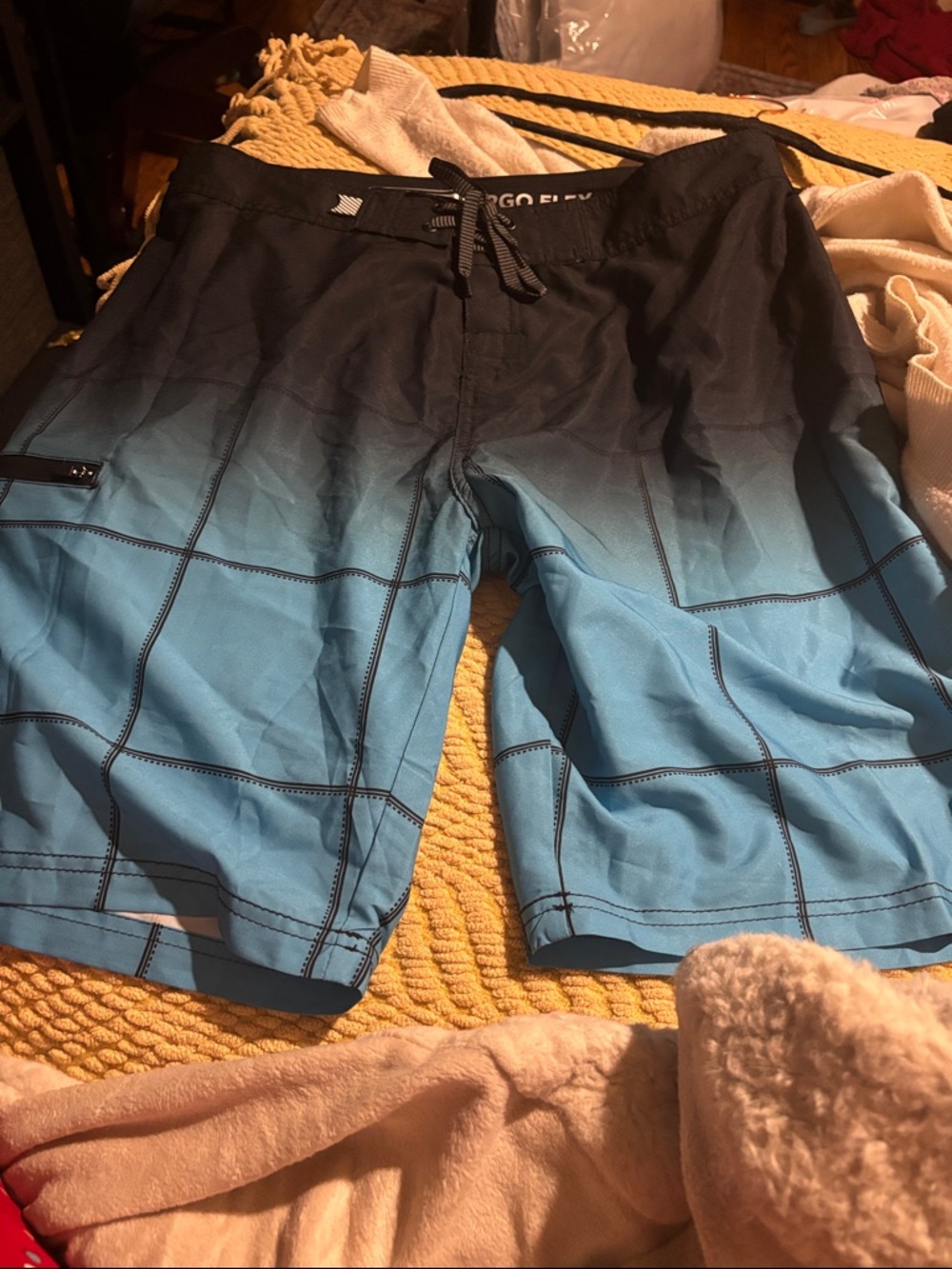 Men's Blue Ombre Board Shorts with Grid Stitching